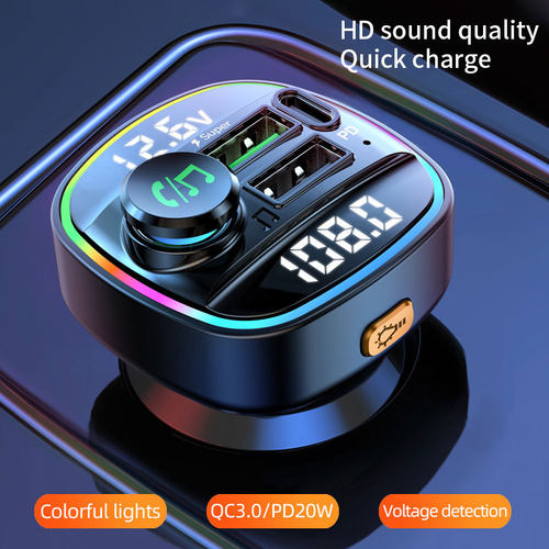 跨境新款数显PD快充车载mp3蓝牙播放器PD20W充电器汽车fm发射器