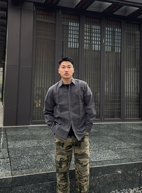 DLZ工装衬衫多口袋美式春秋全棉长袖加厚重磅外套