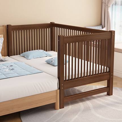 实木儿童床拼接床高护栏榉木宝宝小床加宽床拼大床边婴儿床可定制