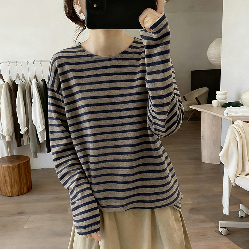 条纹长袖t恤女2025新款打底内搭