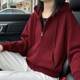 开衫 红色上衣女 宽松慵懒风大码 外套拉链连帽加绒卫衣女款 2026新款