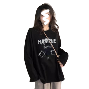 秋季2026新款女装黑色长袖女t恤大码显瘦打底衫韩版宽松上衣女潮