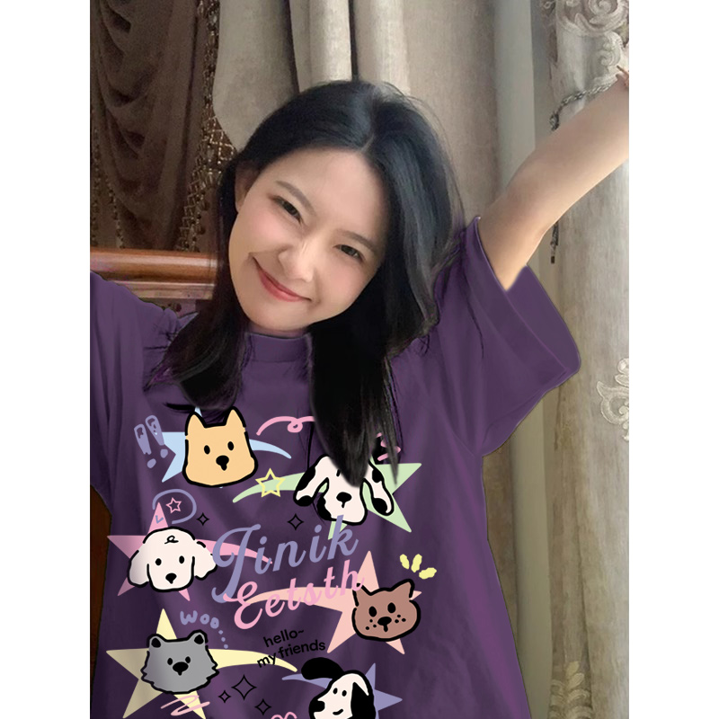 胖mm紫色超火减龄上衣女夏季