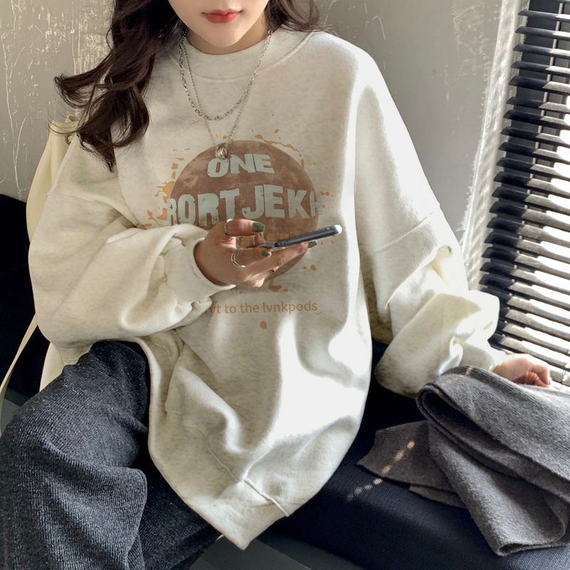 灰白色宽松卫衣女款韩版慵懒风2023新款爆款情侣无性别穿搭秋冬款