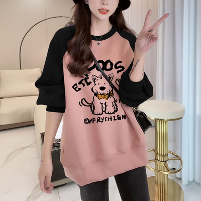 粉色卫衣女2025新款配鲨鱼裤