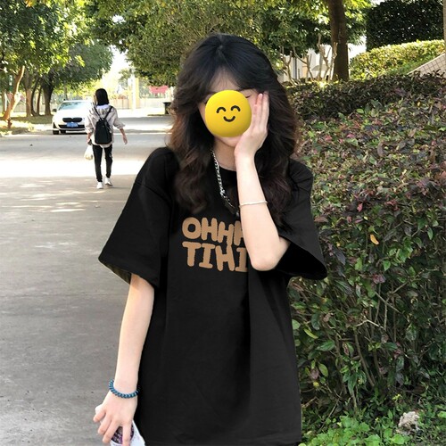 黑色短袖t恤女潮牌夏季女装大码