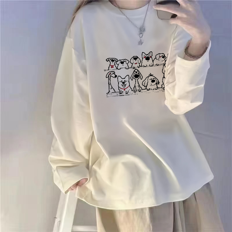 纯棉白色加绒打底衫女春秋