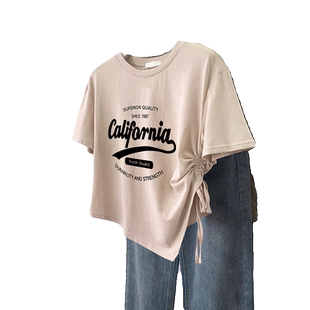 短袖女夏2026新款修身短款正肩女t恤大码微胖不规则甜辣小上衣潮