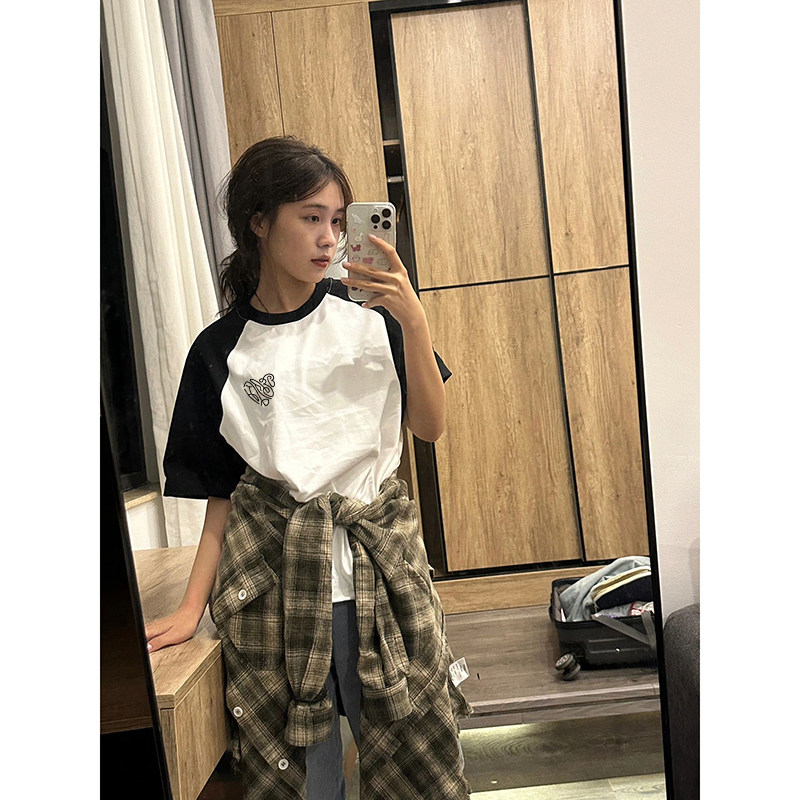胖mm大码女装设计感美式复古t恤图片