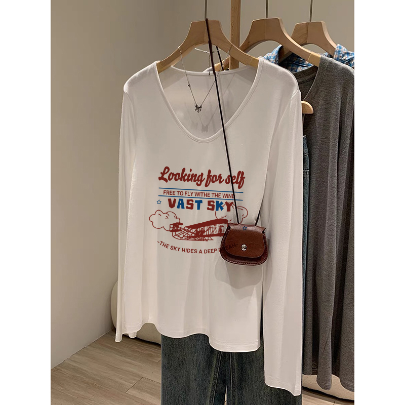 春秋长袖t恤女2025新款白色打底