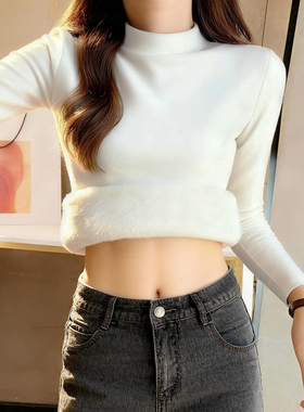 德绒半高领白色打底衫女加绒加厚修身显瘦大码女装保暖内搭上衣冬