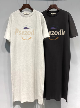 夏季纯棉显瘦梨形身材连衣裙长款宽松大码女t恤胖mm遮肚上衣藏肉