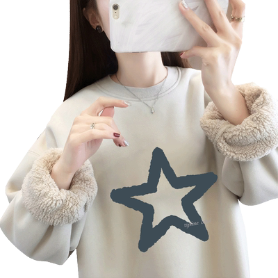 超厚羊羔绒卫衣女秋冬款加绒加厚