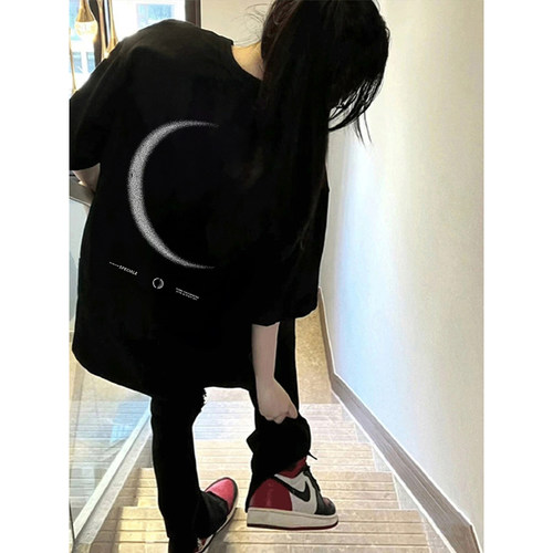 潮牌纯棉美式黑色短袖