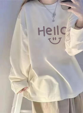 白色长袖t恤大码休闲显瘦加绒打底衫2026新款女秋冬韩版宽松上衣