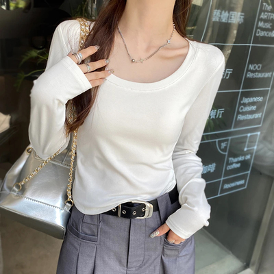 纯棉低圆领正肩白色打底衫女内搭