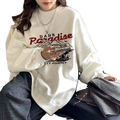 白色慵懒风卫衣女秋冬oversize