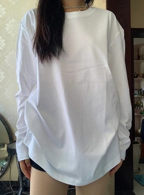 白色加绒打底衫女秋冬内搭新款2026宽松oversize大码长袖t恤上衣