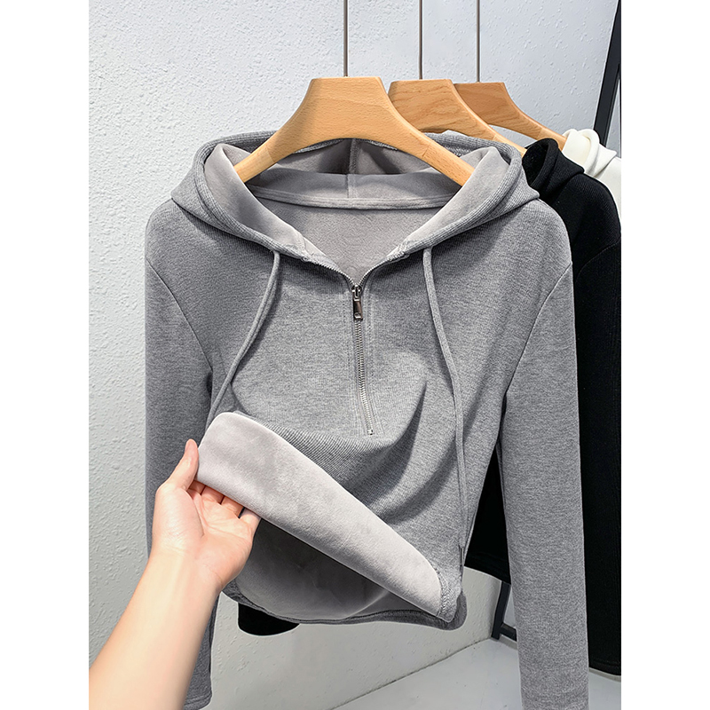 短款连帽加绒卫衣女款2025新款