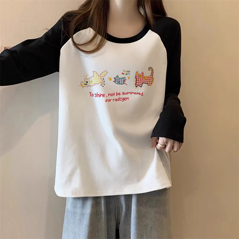 纯棉长袖t恤女2025新款宽松印花
