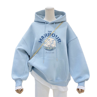 oversize卫衣女2026新款爆款秋冬连帽加绒慵懒风显瘦大码宽松上衣