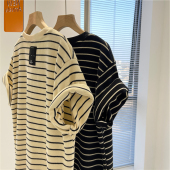 半袖 条纹t恤女夏短袖 女装 宽松oversize大码 上衣设计感 2026年新款