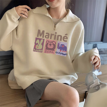 秋冬大码女装超火半拉链加绒卫衣女2024新款爆款宽松设计感上衣女