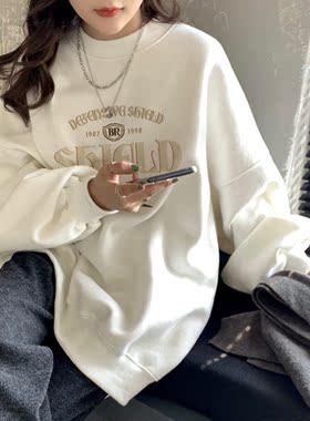 秋季2026新款女装加绒白色oversize卫衣慵懒风韩版宽松上衣女潮牌
