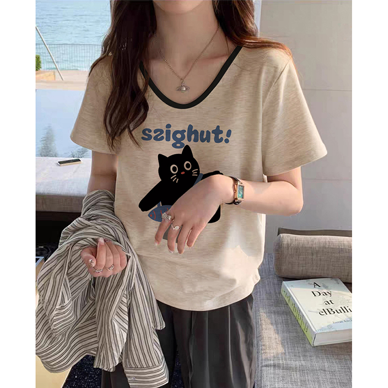 夏季女装美式正肩短袖t恤女