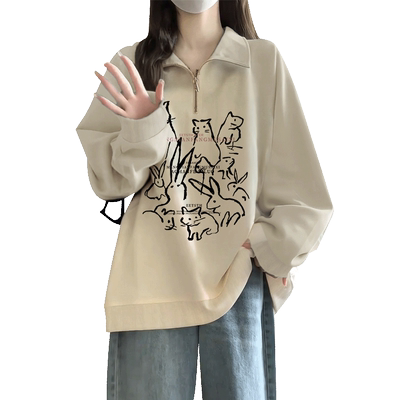 半拉链polo领女卫衣秋冬女装上衣