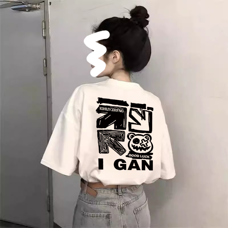 夏季圆领美式白色短袖t恤