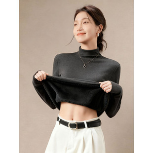 磨毛德绒打底衫女内搭基础款加绒加厚保暖大码女装半高领修身上衣