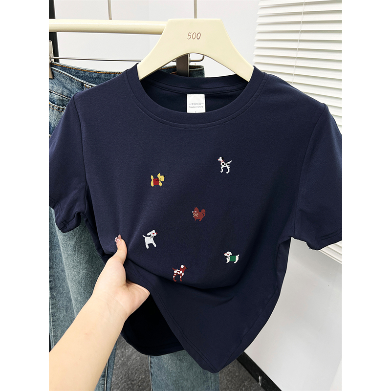 元气印花修身t恤女2025新款大码