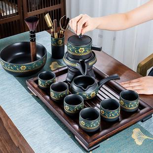 家用陶瓷茶具小套石磨茶壶懒人半自动泡茶器茶盘建盏 功夫茶杯套装
