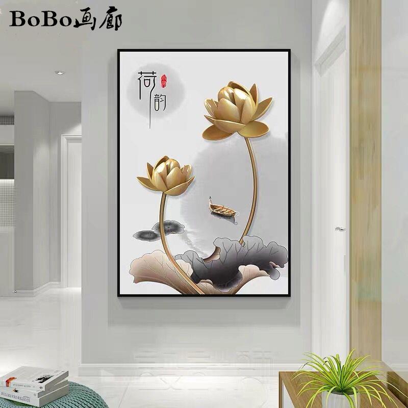 玄关走廊入户门装饰画单幅挂画招财风水无框竖版客厅宾馆风景壁画图片