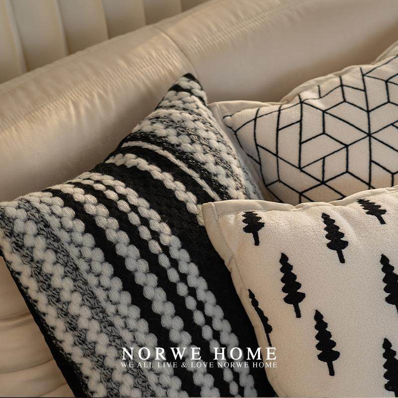 黑色轻奢抱枕现代简约风样板间客厅沙发靠枕可拆洗几何方床头靠垫