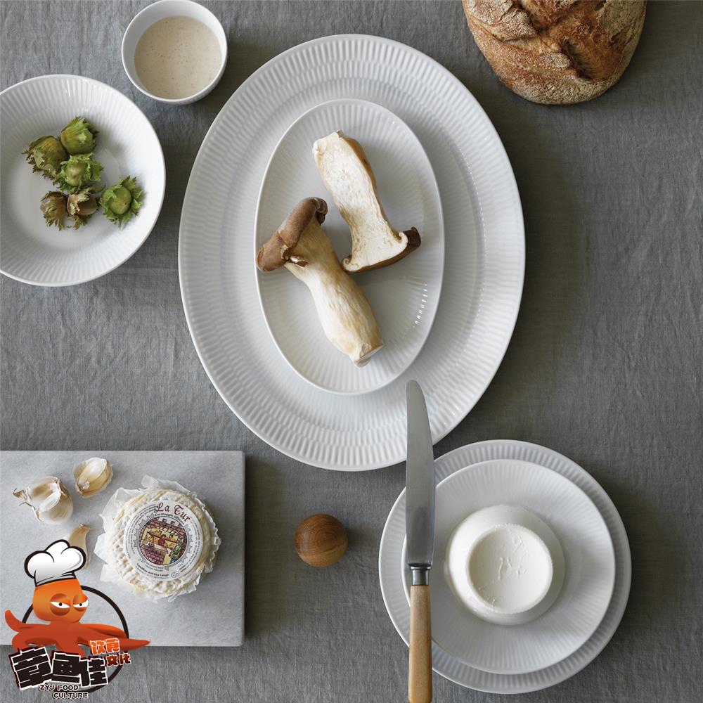 皇家哥本哈根 平边白瓷 白色棱纹瓷餐具碗盘子杯碟组茶壶马克杯