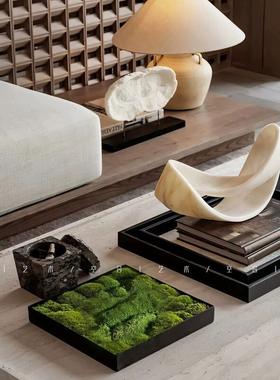 现代简约苔藓花艺托盘香薰摆件 售楼处酒店洽谈桌茶几软装饰品