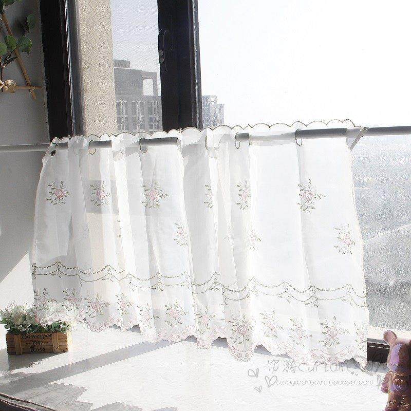 韩式成品咖啡帘半帘刺绣短帘帘头穿杆帘隔断门帘厨房小窗帘免打孔,居家布艺,成品窗帘,淘宝优惠券,粉丝福利购,淘宝优惠卷