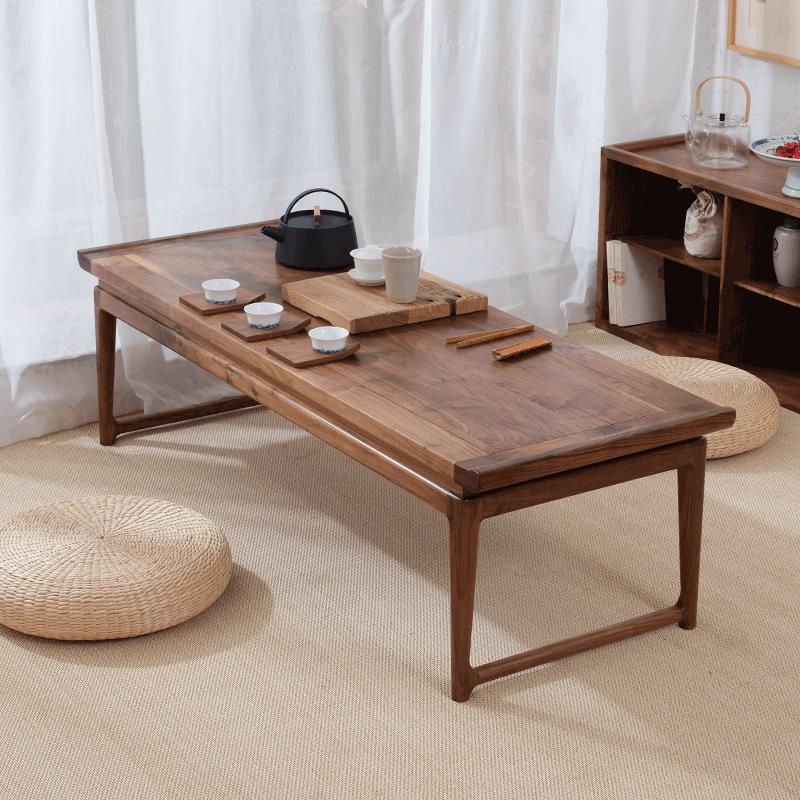 有枝日式榻榻米桌子矮桌实木中式飘窗小茶几黑胡桃木阳台茶桌炕桌