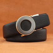 西服裤 黑色皮带男士 韩版 圆形自动扣腰带青年百搭时尚 带 真牛皮时尚
