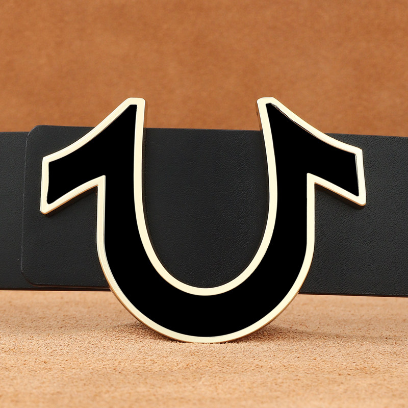 3.8CM光面新款欧美皮带男士真皮马蹄平滑扣腰带时尚百搭休闲裤带