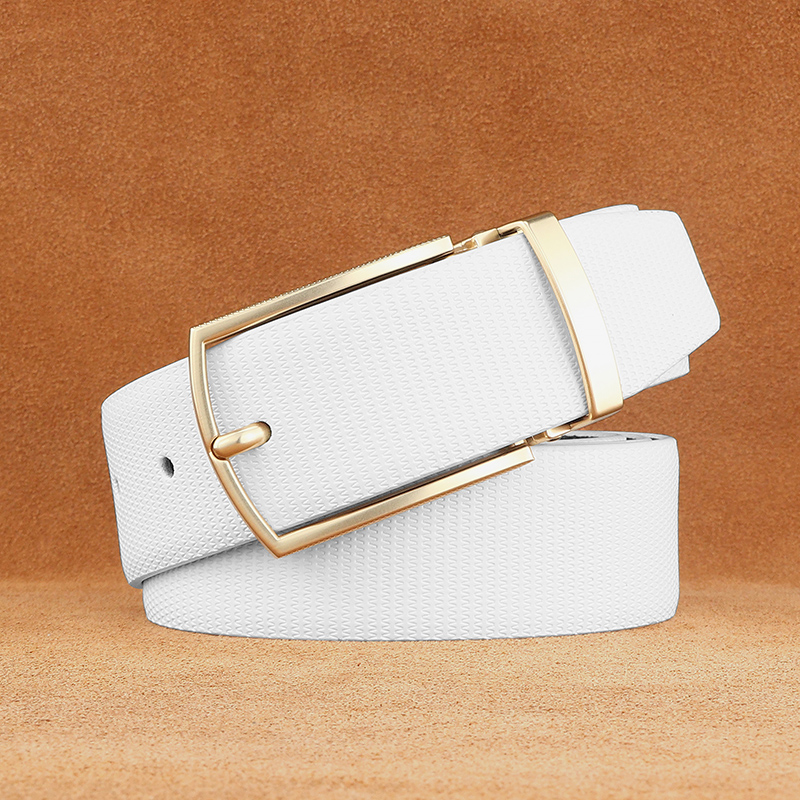 皮带男士简约针扣白色腰带