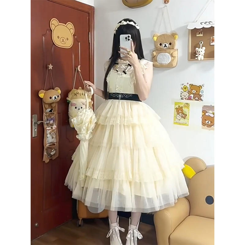 象牙塔 梦幻日常大摆纱裙op清新小众Lolita蓬蓬森女成人礼礼服
