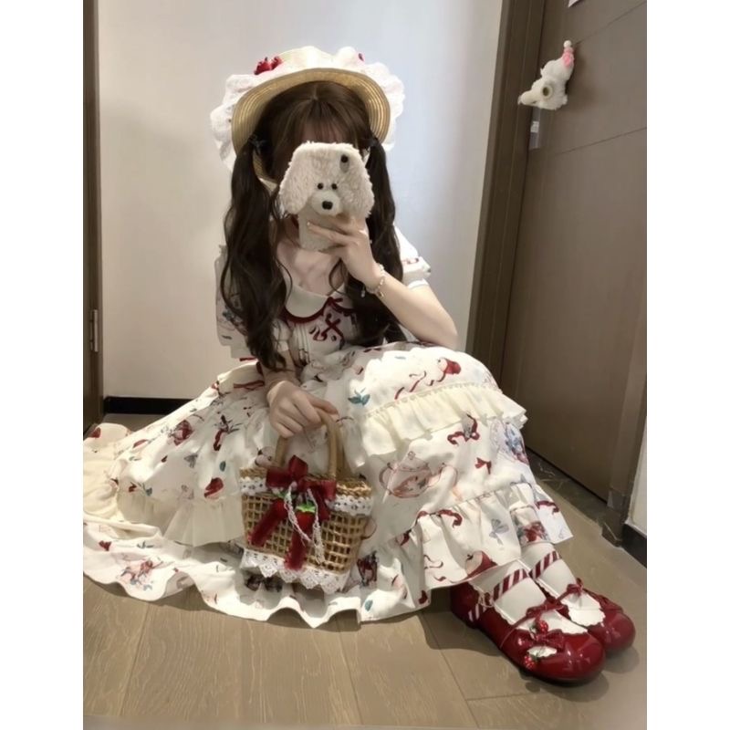 苹果茶Lolita田园风洛丽塔短袖连衣裙优雅cla系日常可爱op生日礼