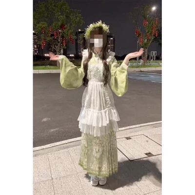 绿色提花刺绣洛丽塔罩裙马面