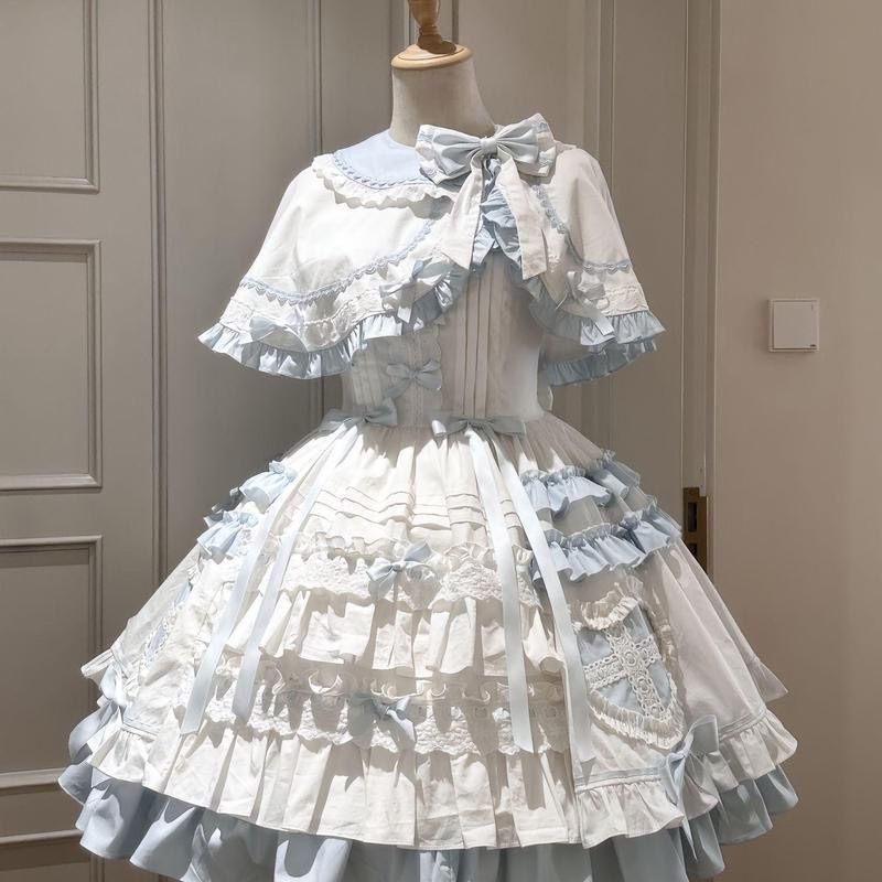 蓝白可爱打歌服doll感少女甜美爱心斗篷套装lolita裙洛丽塔日常