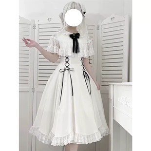 【白栀与黑信】古着白色cla系lolita蕾丝斗篷连衣裙洛丽塔公主裙