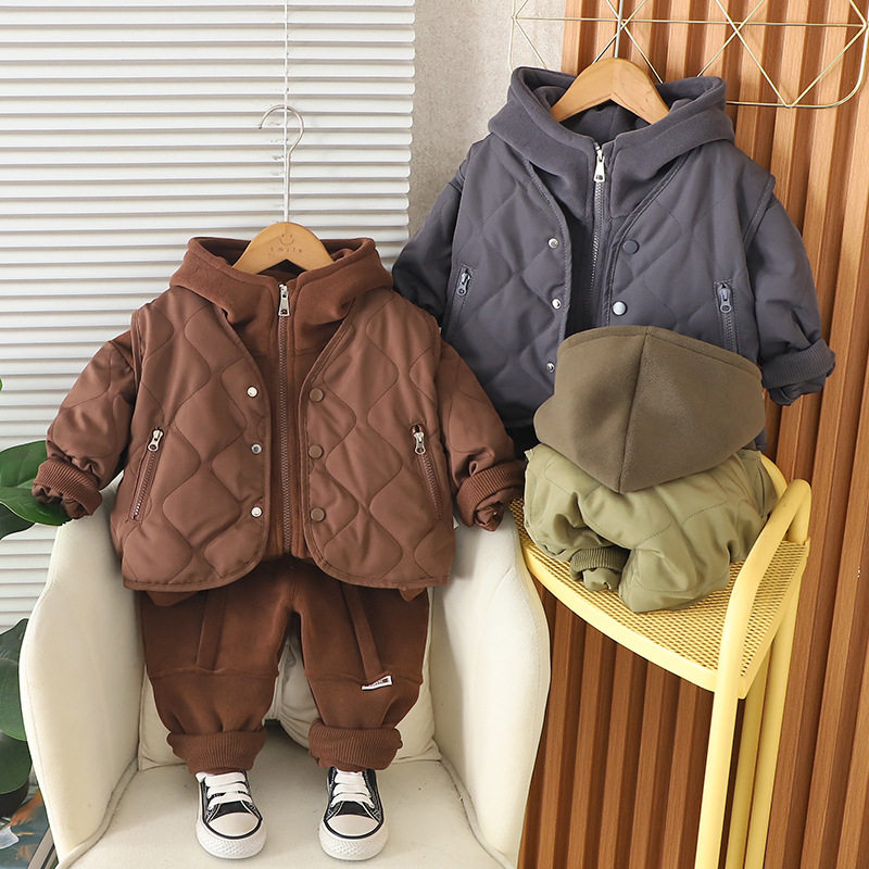 专柜正品男童秋冬加绒套装