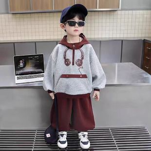 品牌专柜男童春秋季潮酷卫衣套装2025新款中小童时尚洋气连帽衣服